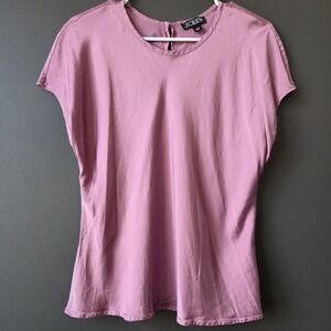 J. Crew Women's Mauve Pink Sati. Short Sleeve Keyhole Button Neck Top Size L